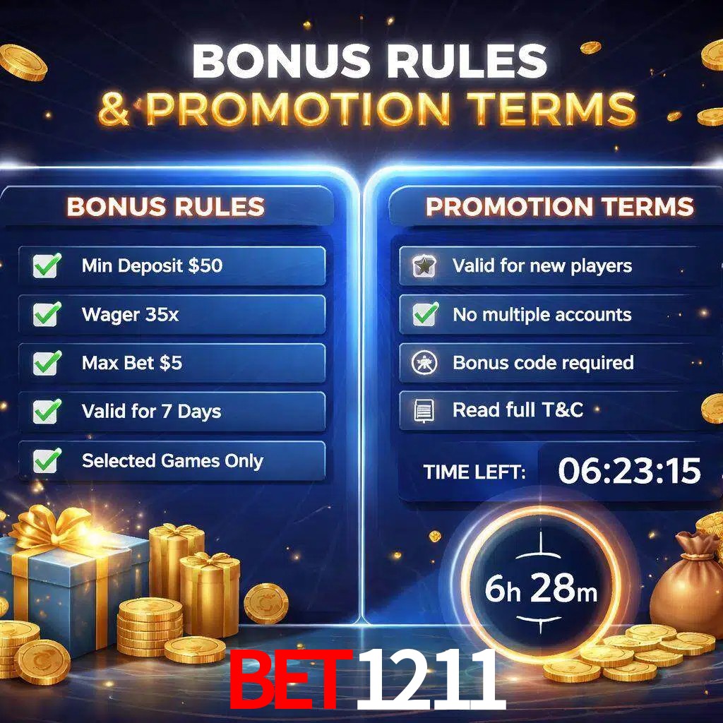 Reglas de promoción BET1211 y condiciones de bonos explicadas visualmente