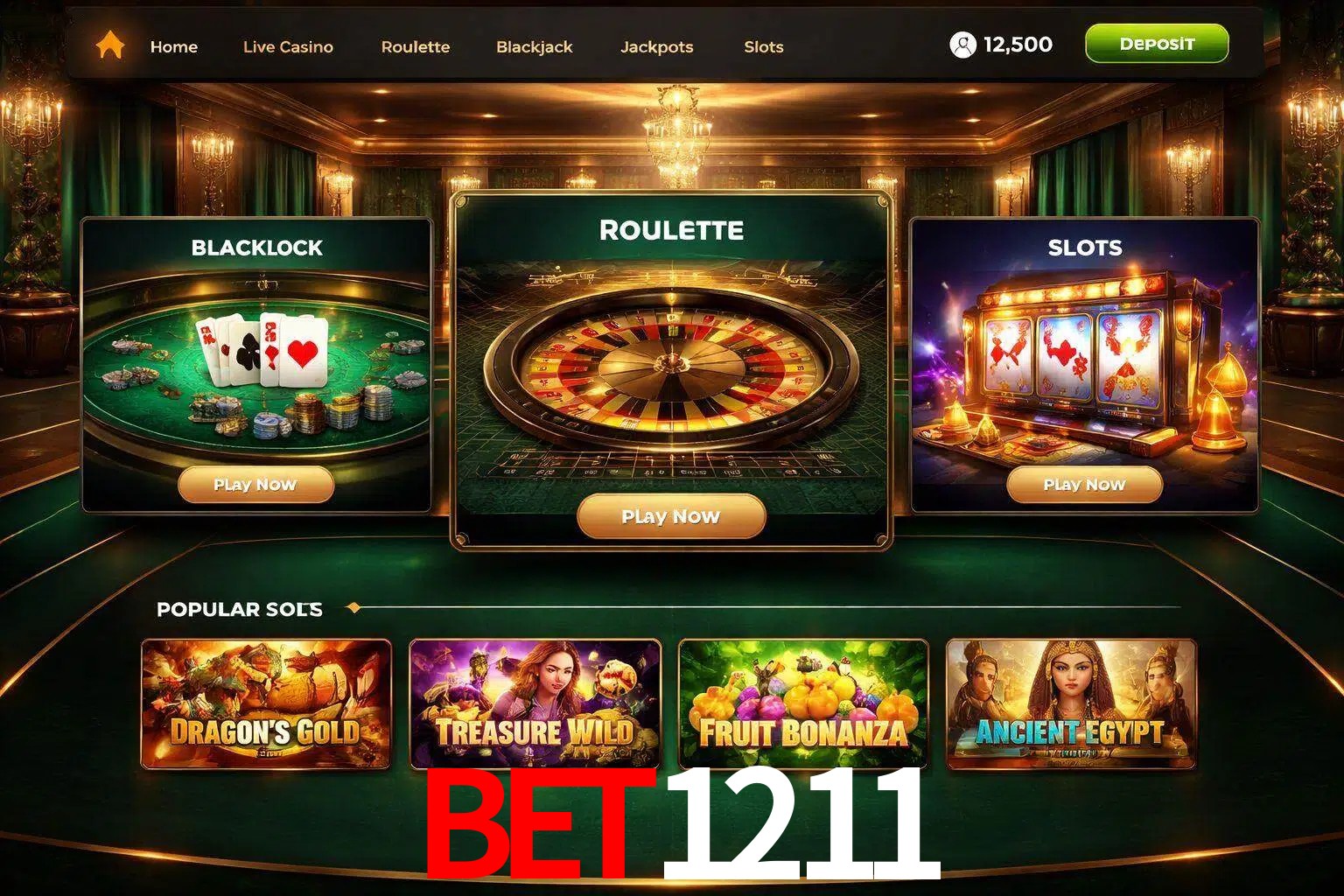 Vista de la plataforma BET1211 Casino mostrando categorías organizadas de juegos en línea